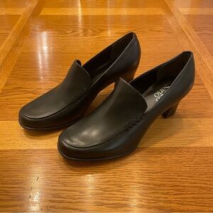 Franco Sarto Black Leather Loafers with Low Heel